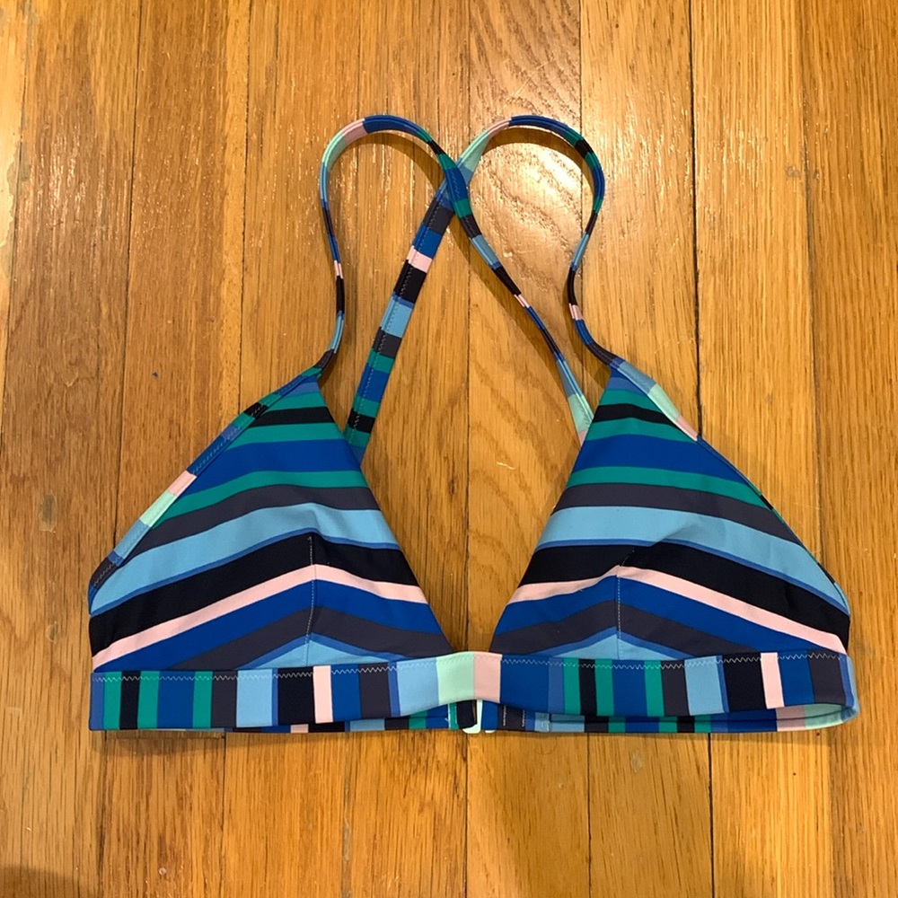 Aerie Triangle Blue Striped, Cross-Back Bikini Top, Size M